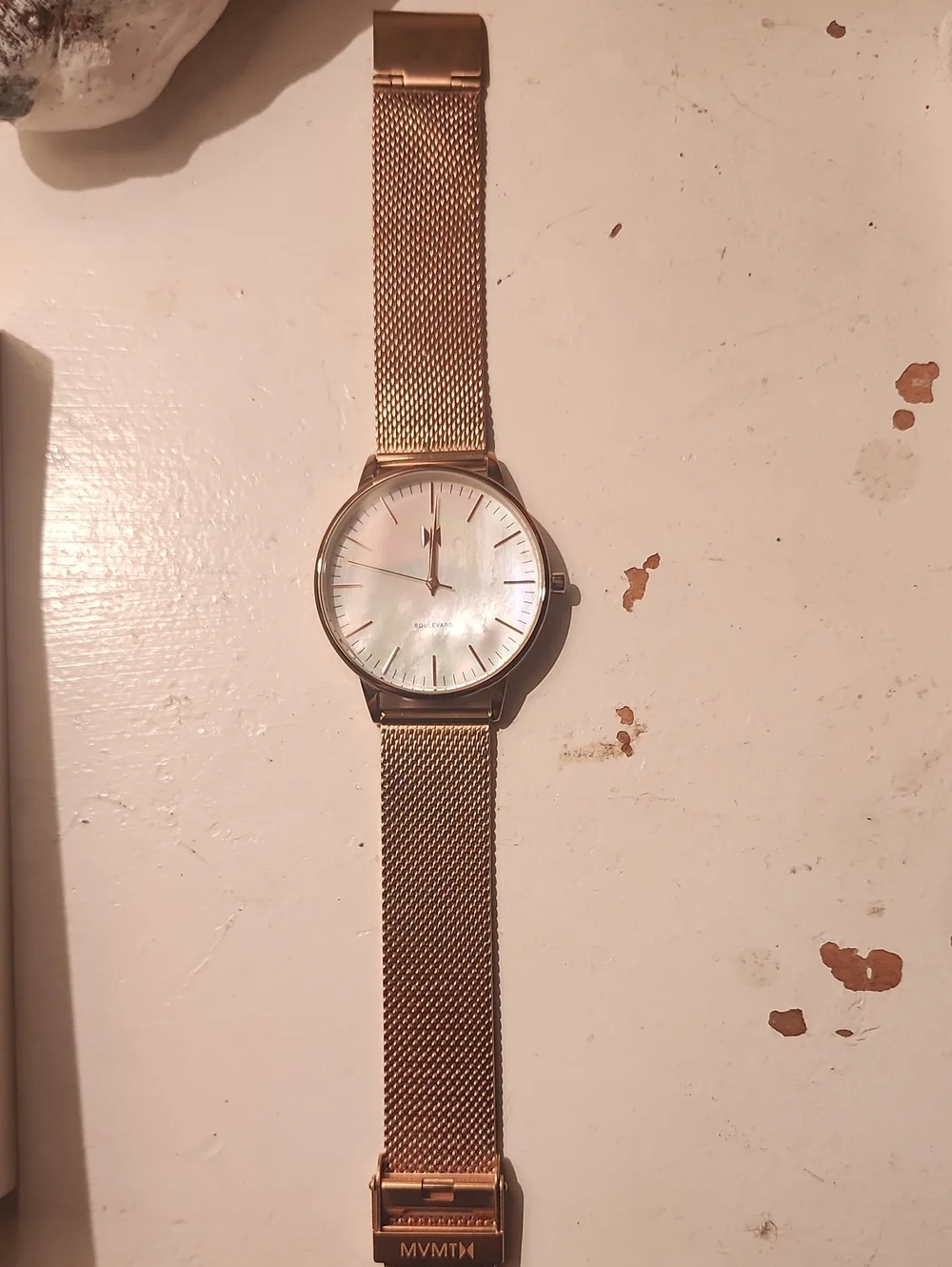 MVMT Rose Gold Mesh Watch with Mother-of-Pearl Dial